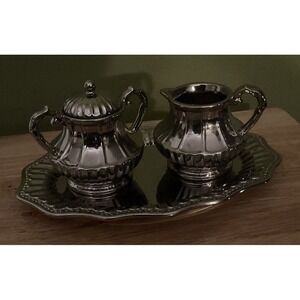 Silverado Lusterware Godinger Silver Plated Cream‎ And Suger Bowls With Platter